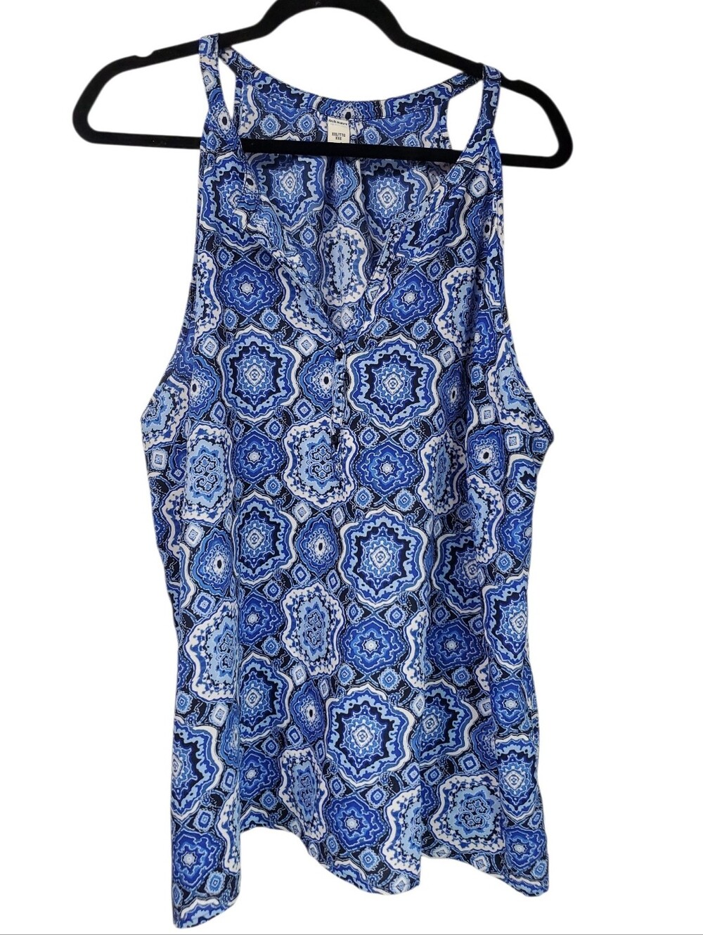 Old Navy Halter Geometric Blue And White Print Business Casual Plus Size XXL Top